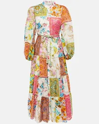 Zimmermann Abito midi patchwork Halcyon in cotone Multicolore