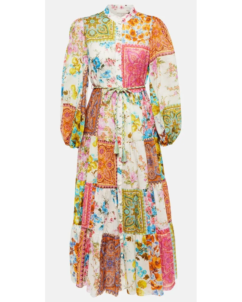 Zimmermann Abito midi patchwork Halcyon in cotone Multicolore