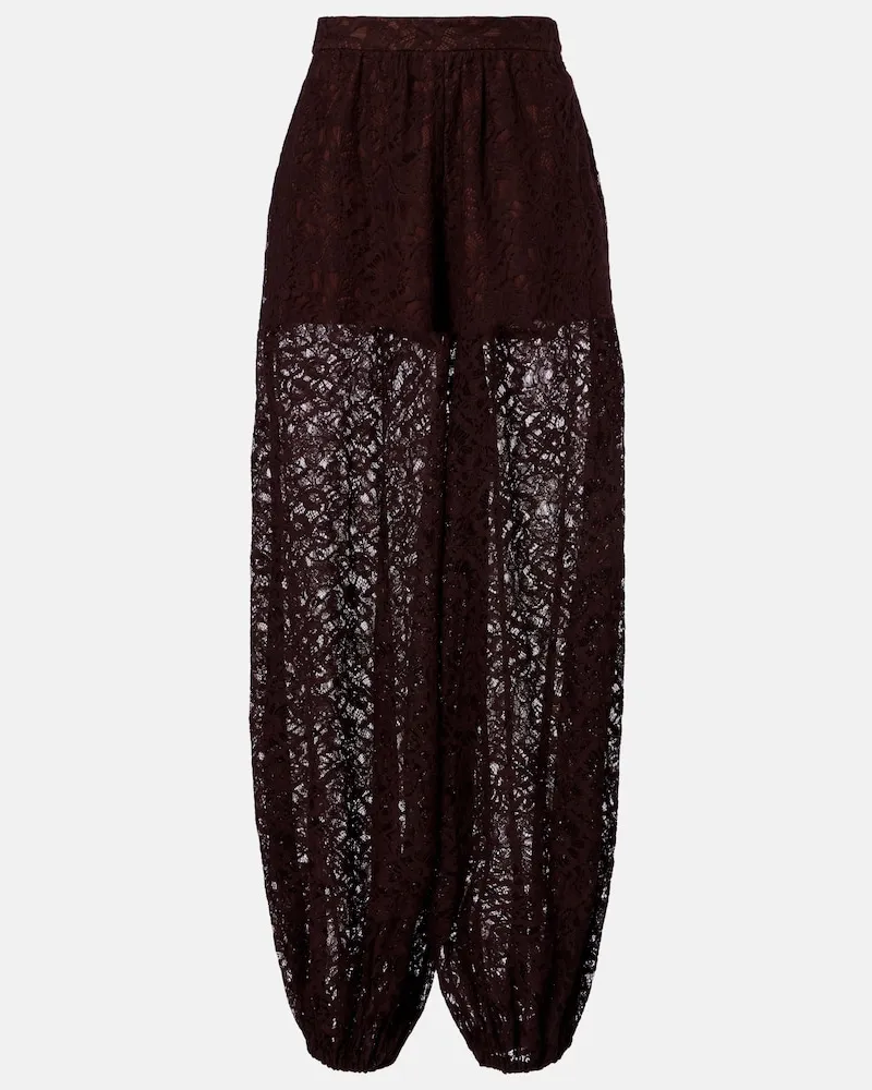 Adriana Degreas Pantaloni balloon in pizzo misto cotone Marrone