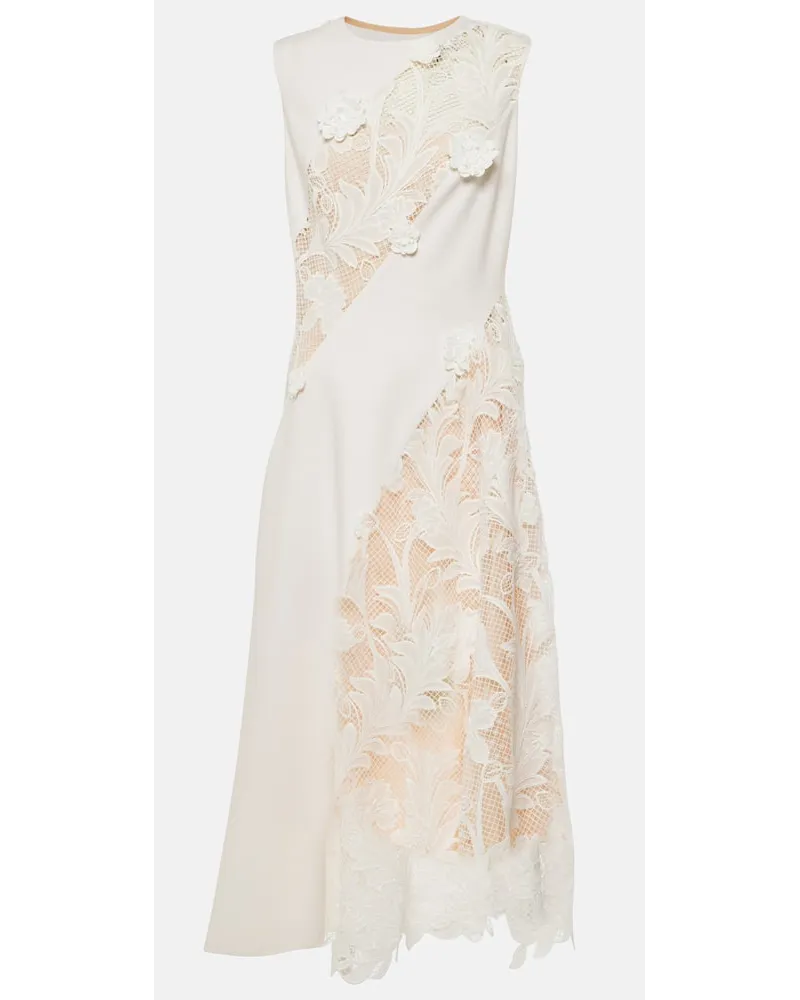 Oscar de la Renta Abito midi in misto lana con pizzo Bianco