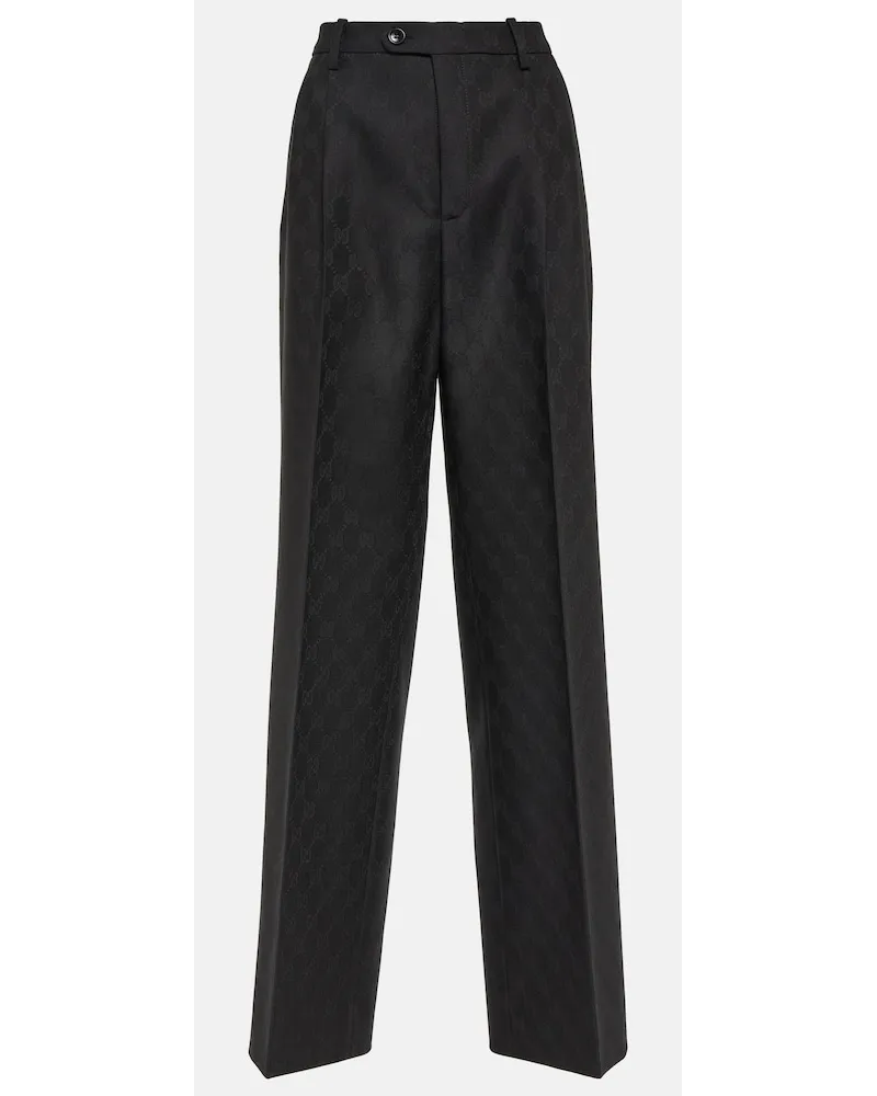 Gucci Pantaloni regular in lana jacquard GG Nero