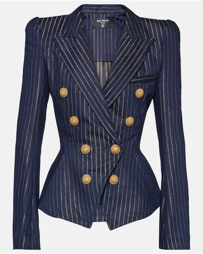 Balmain Blazer di jeans in LurexÂ® a righe Blu