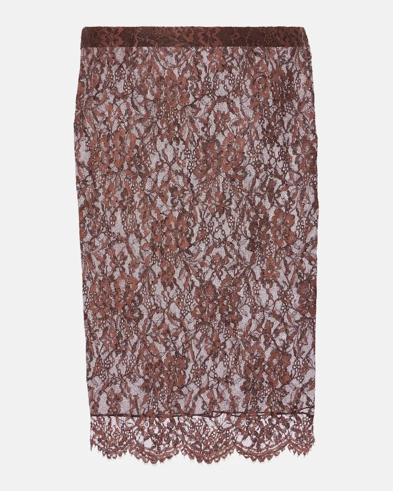 Saint Laurent Gonna a tubino in pizzo di misto cotone Marrone