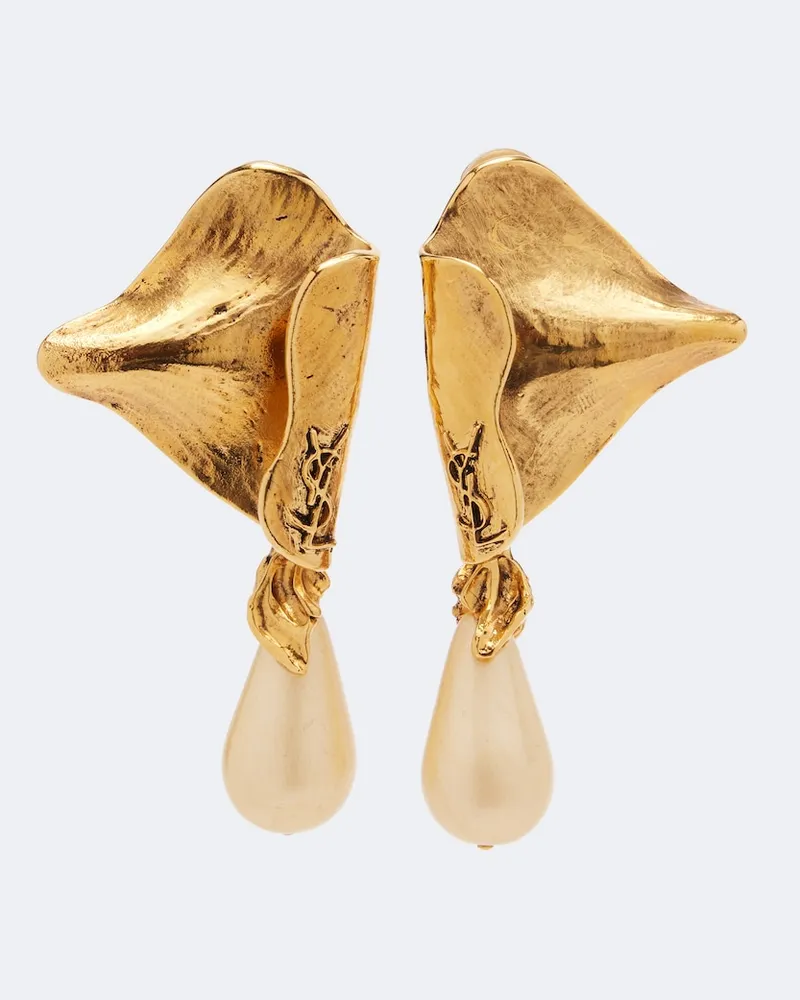 Saint Laurent Orecchini a clip Cassandre con perle bijoux Oro