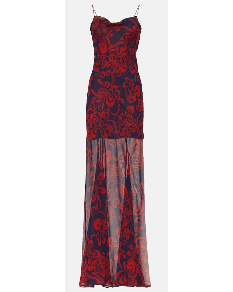 Dries van Noten Abito lungo in georgette di seta con stampa Multicolore
