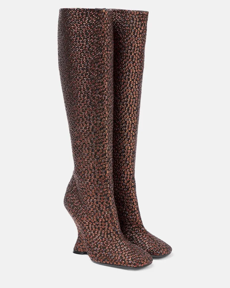 Dries van Noten Stivali 105 con zeppa e glitter Marrone