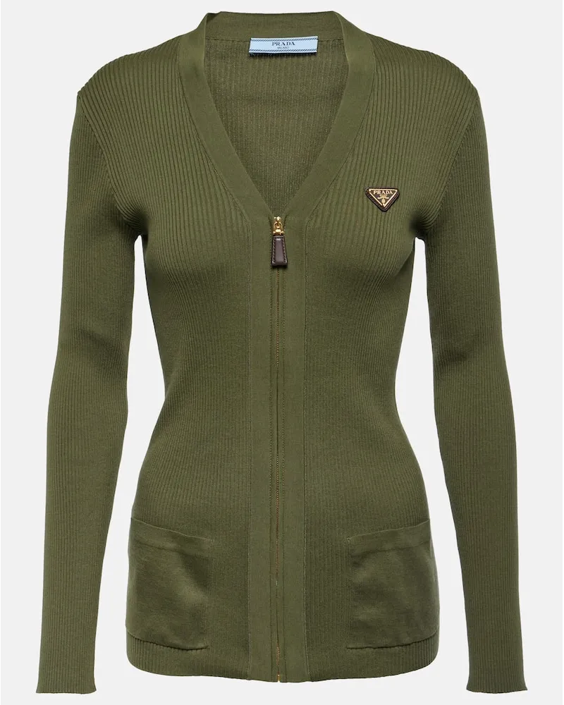 Prada Cardigan in cotone con logo Verde