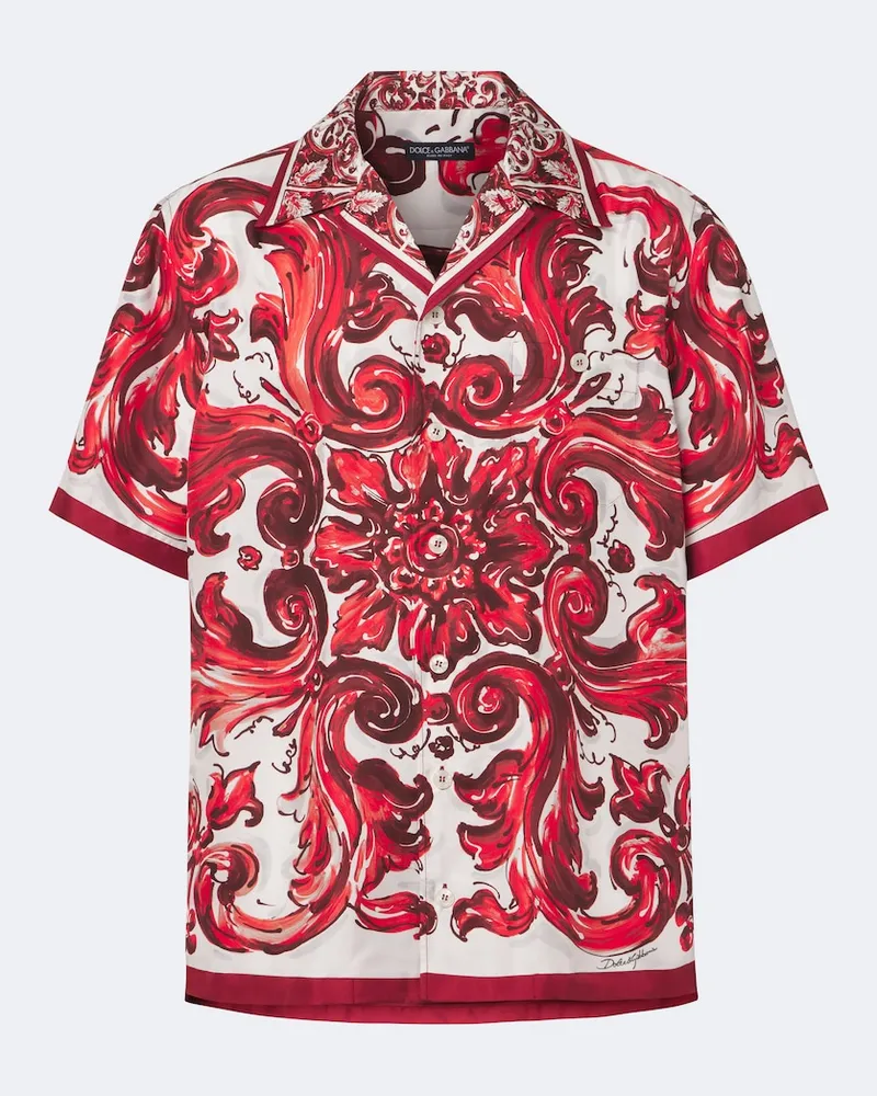 Dolce & Gabbana Camicia Majolica in twill di seta Rosso