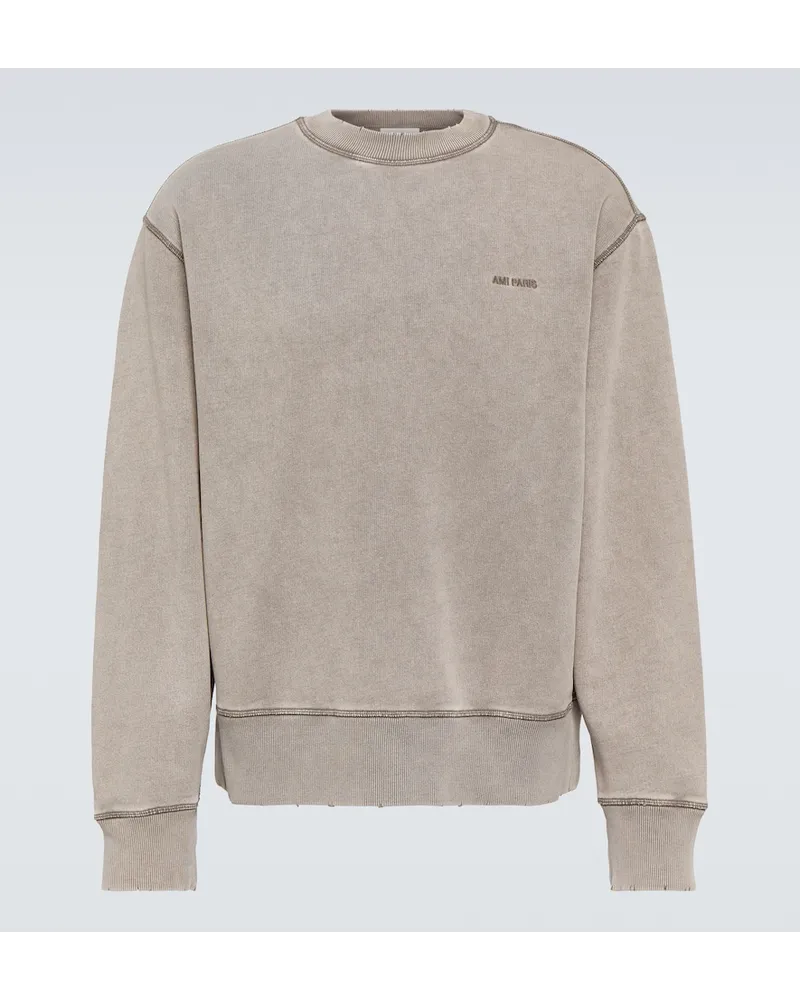AMI Paris Felpa in jersey di cotone con logo Grigio