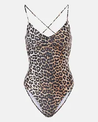 Ganni Costume intero con stampa leopardata Multicolore