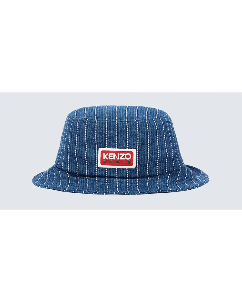 Kenzo Cappello da pescatore in denim con logo Blu