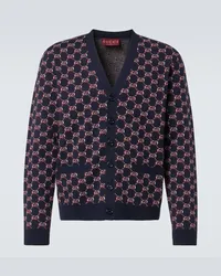 Gucci Cardigan in jacquard di lana GG Blu