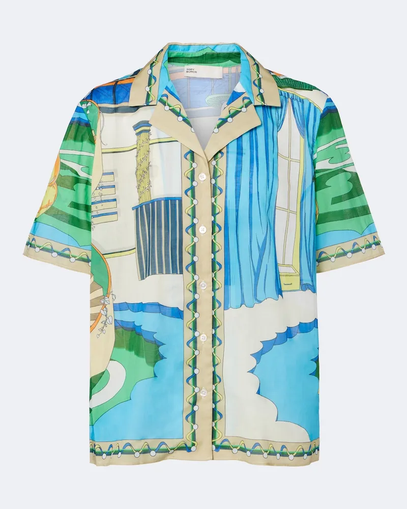 Tory Burch Camicia bowling in cotone con stampa Blu
