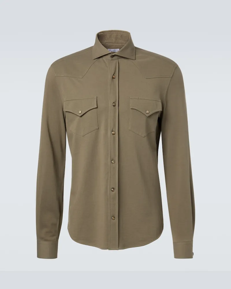 Brunello Cucinelli Giacca camicia in cotone Verde