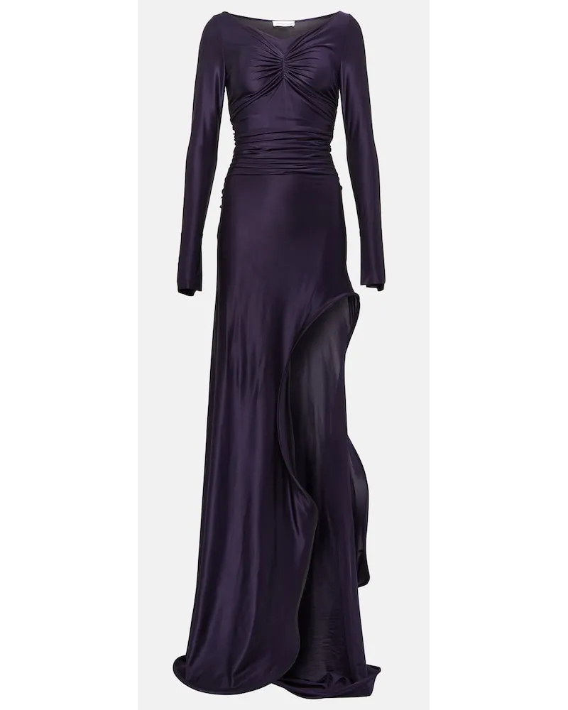 Victoria Beckham Abito lungo in jersey con scollo bardot Viola