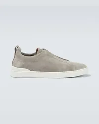 Ermenegildo Zegna Sneakers Triple Stitch in suede Grigio