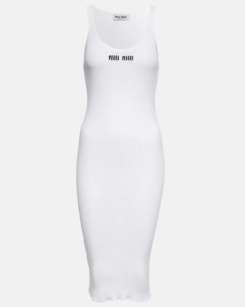 Miu Miu Abito midi in jersey di cotone con logo Bianco