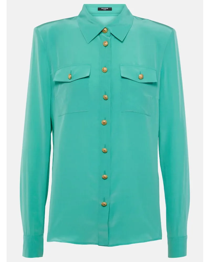Balmain Camicia in seta crÃªpe de chine Verde
