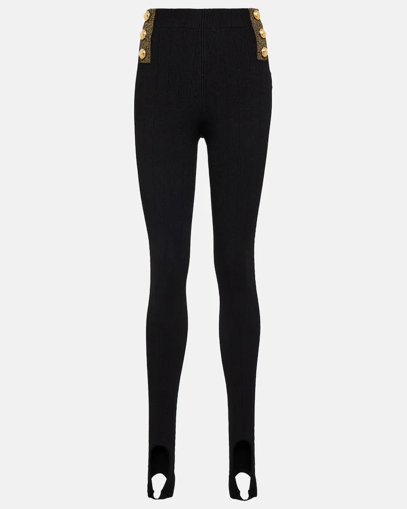 Balmain Leggings a vita alta con staffe Nero