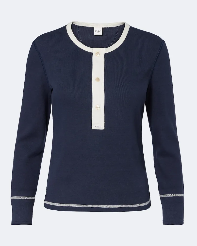Chloé Chloé Top in jersey di cotone a coste Blu