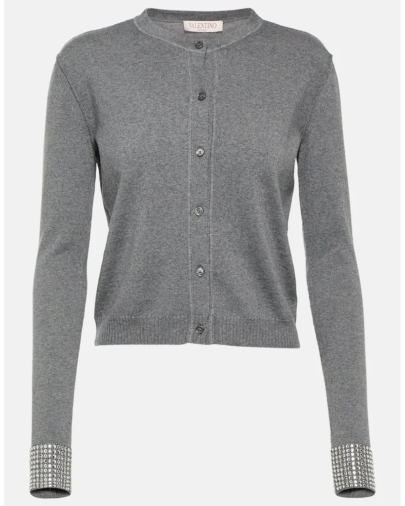 Valentino Garavani Cardigan in lana vergine con cristalli Grigio