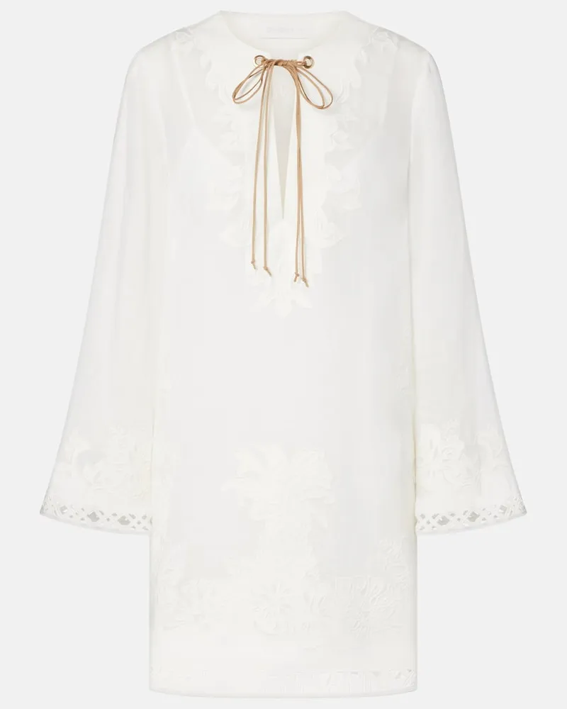 Zimmermann Abito corto Indra in ramiÃ¨ con ricamo Bianco