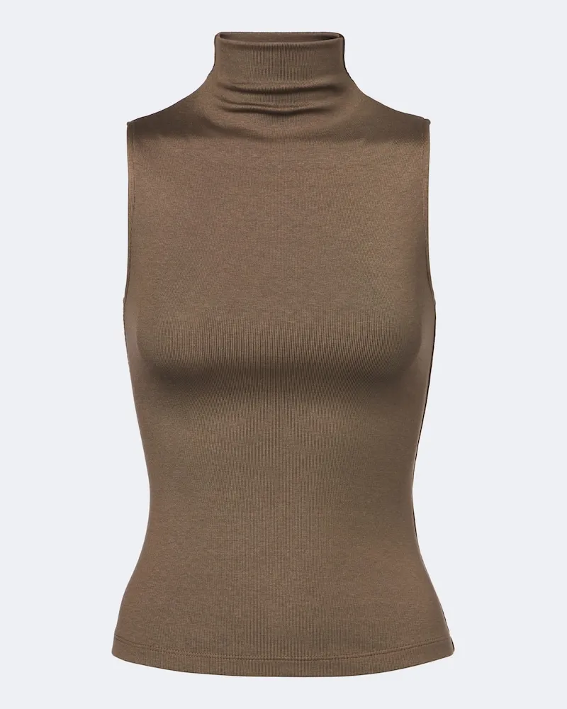 Ralph Lauren Top a collo alto in misto seta a coste Marrone