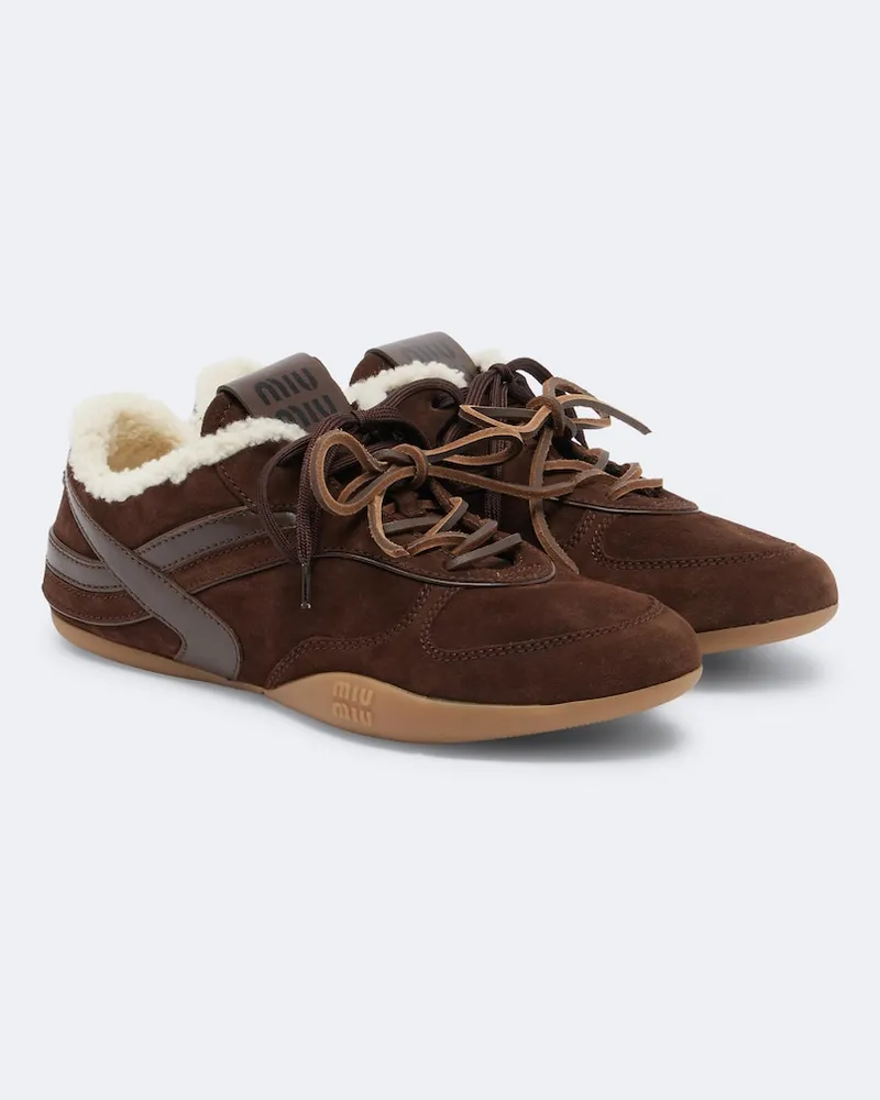 Miu Miu Sneakers Gymnasium in suede con pelle Marrone