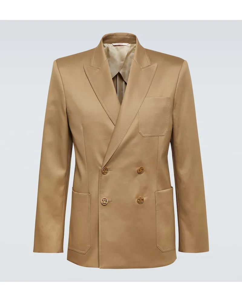 Valentino Garavani Blazer VLogo Signature in raso di cotone Beige