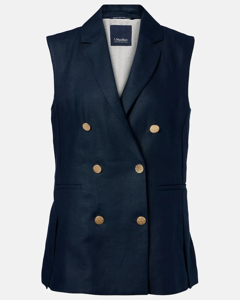 Max Mara Gilet Bird in lino Blu