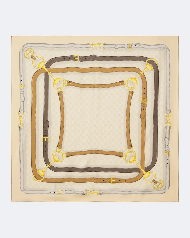 Gucci Sciarpa GG in twill di seta con stampa Beige