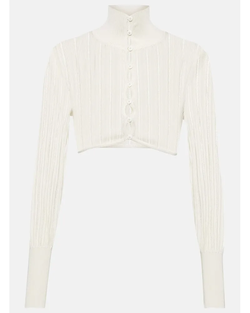 Alaïa AlaÃ¯a Cardigan cropped in maglia a coste Bianco