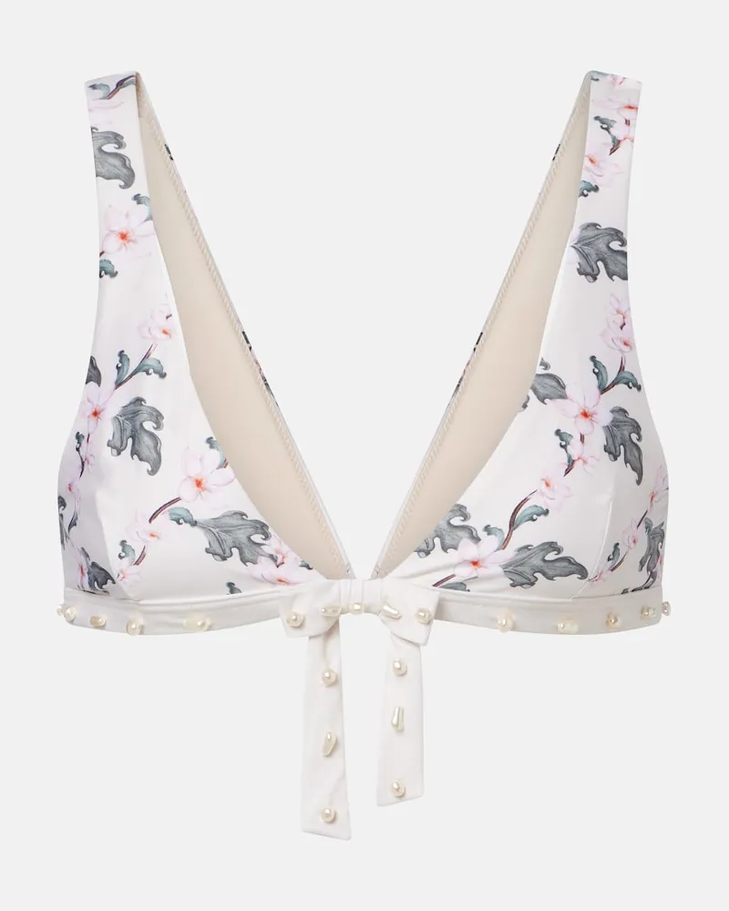 AGUA BENDITA Top bikini Huerta con stampa floreale Bianco