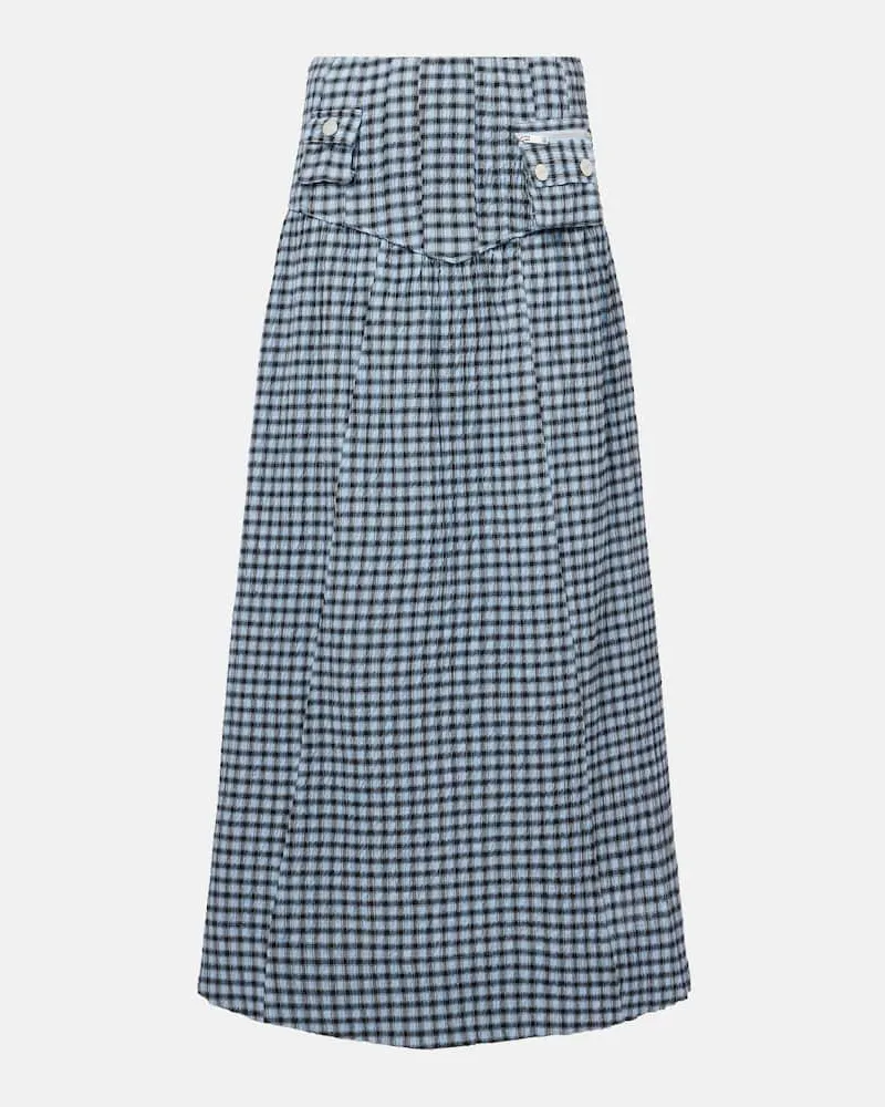 Ganni Gonna lunga a vita alta in misto cotone Blu