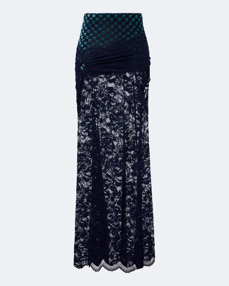 Paco Rabanne Gonna lunga in pizzo e velluto Blu