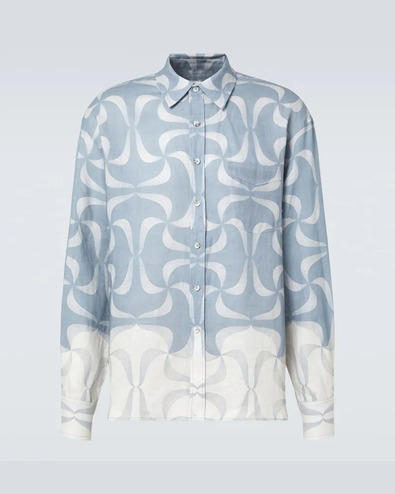 COMMAS Camicia Mantra in lino con stampa Blu