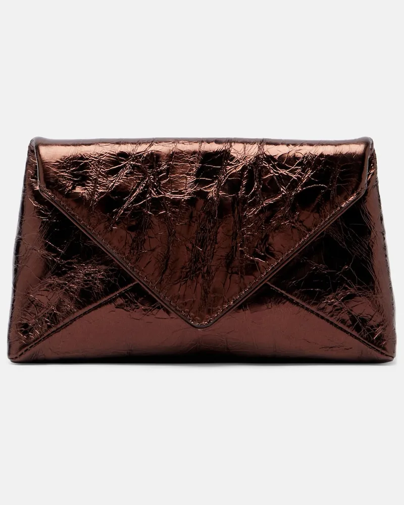 Dries van Noten Clutch Envelope Small in pelle metallizzata Marrone