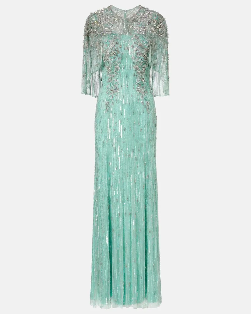 Jenny Packham Abito lungo Astra con cristalli Verde