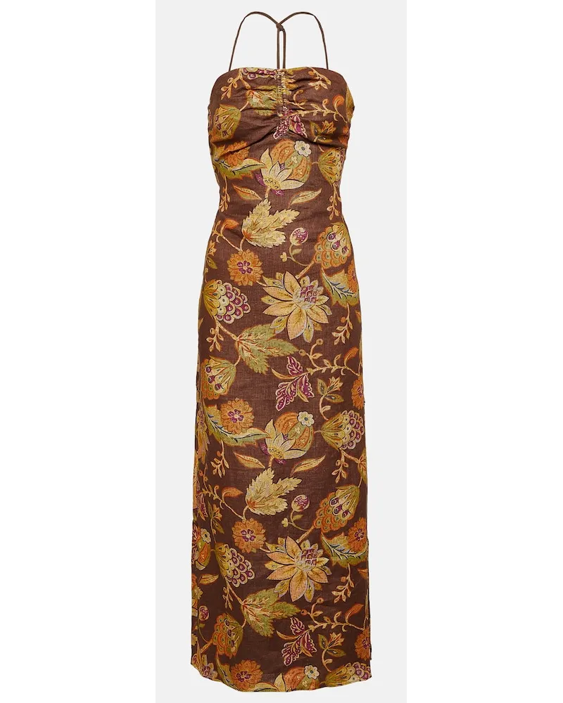 SIR Abito midi Josefina in lino con stampa Multicolore