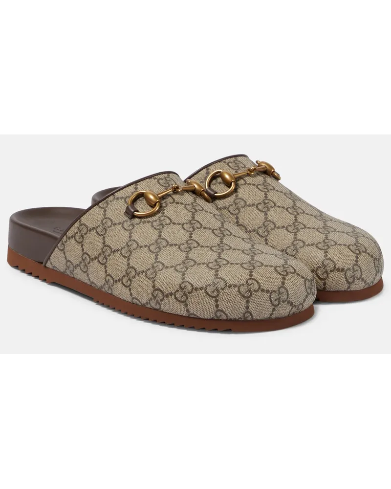 Gucci Mules GG Supreme Horsebit Beige