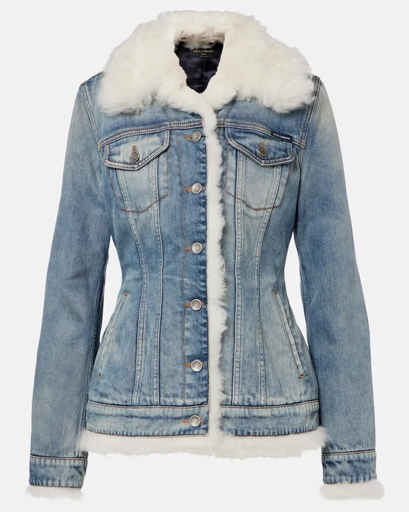 Dolce & Gabbana Giacca di jeans con shearling Blu