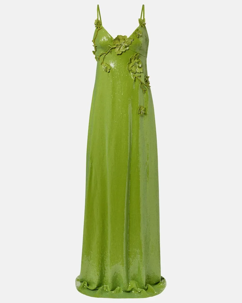 Oscar de la Renta Abito lungo in jersey con paillettes Verde