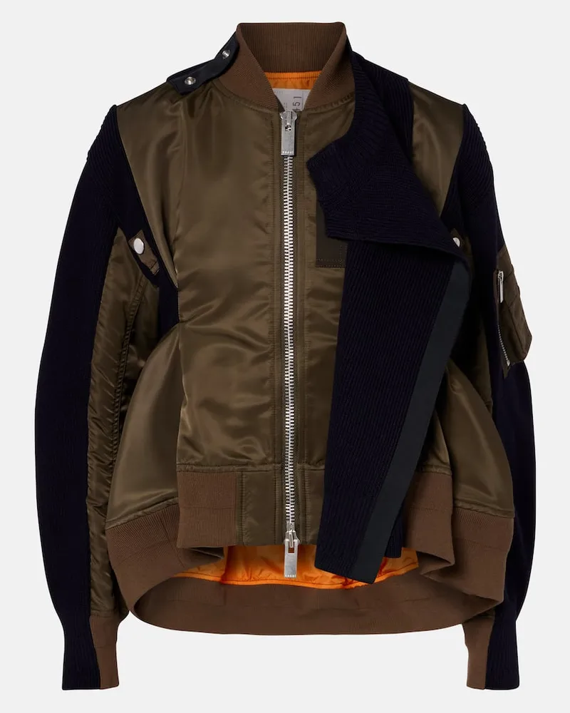 Sacai Giacca blouson con pannelli Verde