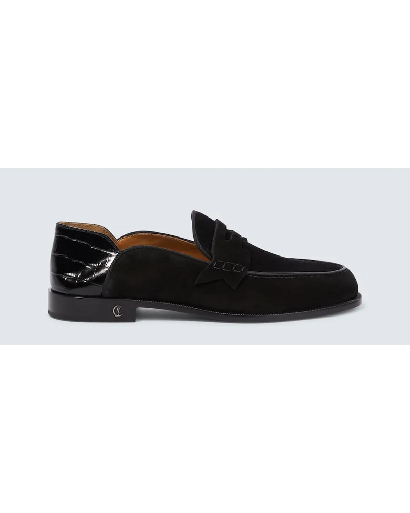 Christian Louboutin Mocassini Penny No Back in suede e pelle Nero