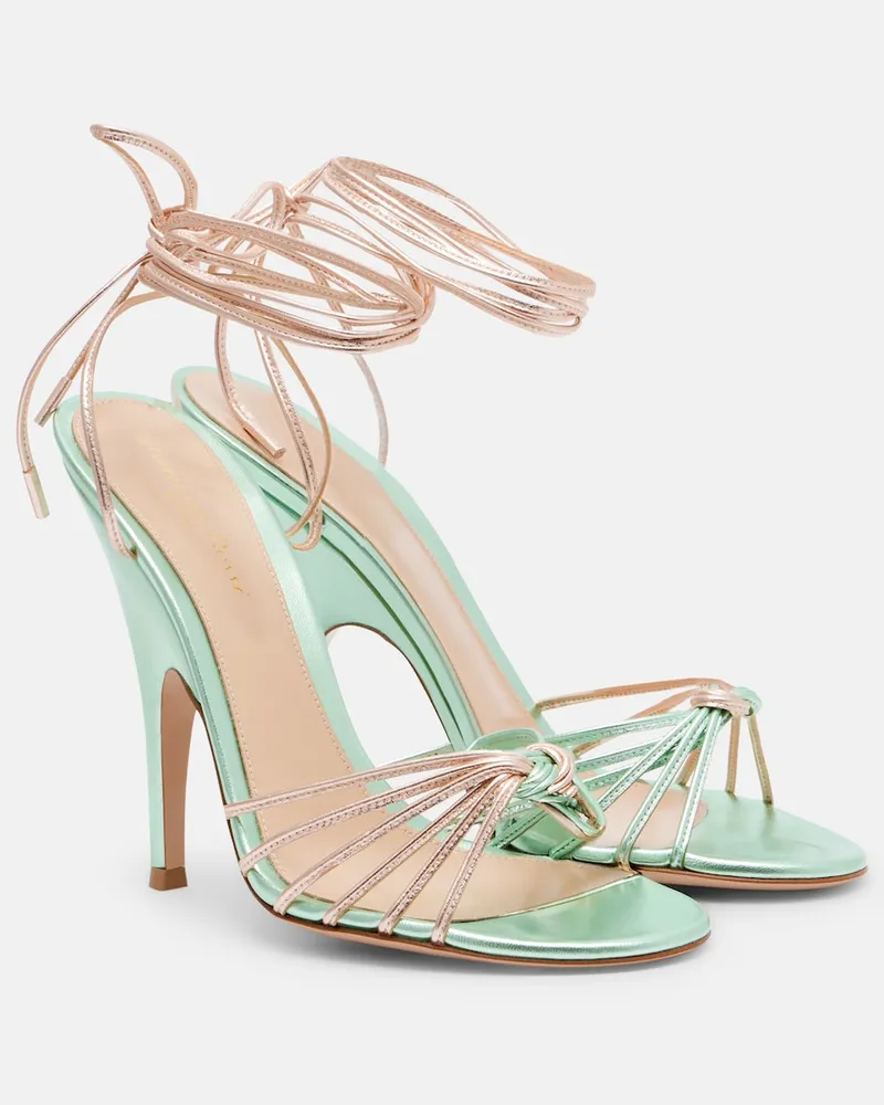 Gianvito Rossi Sandali slingback in pelle metallizzata Verde