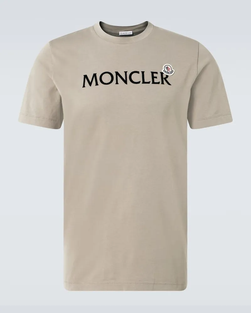 Moncler T-shirt in jersey di cotone con logo Marrone