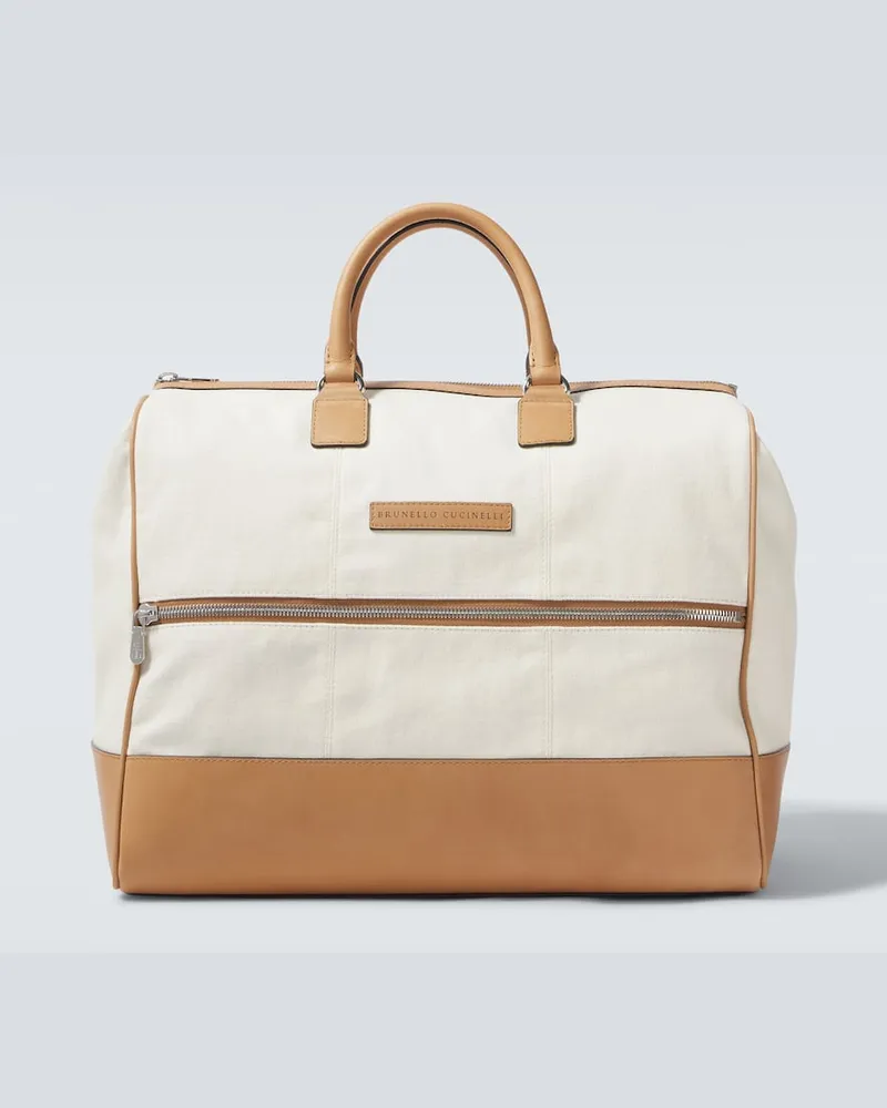 Brunello Cucinelli Borsa da viaggio Boston Summer con pelle Bianco