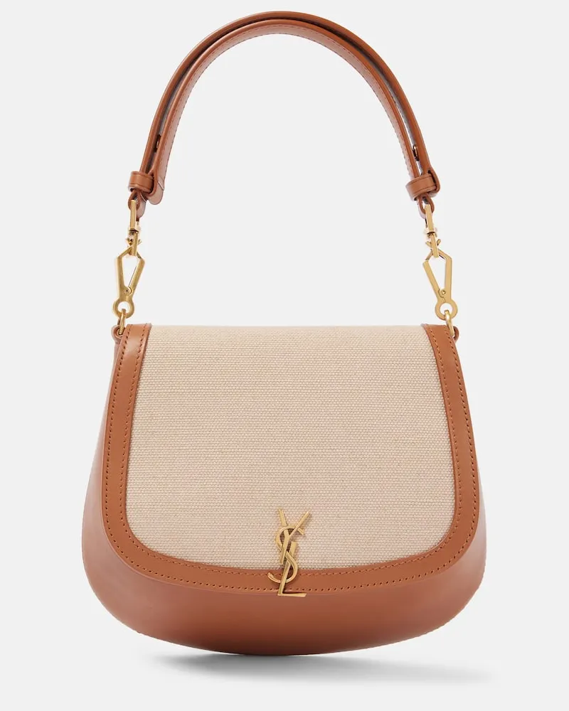Saint Laurent Borsa a spalla Voltaire in canvas e pelle Marrone