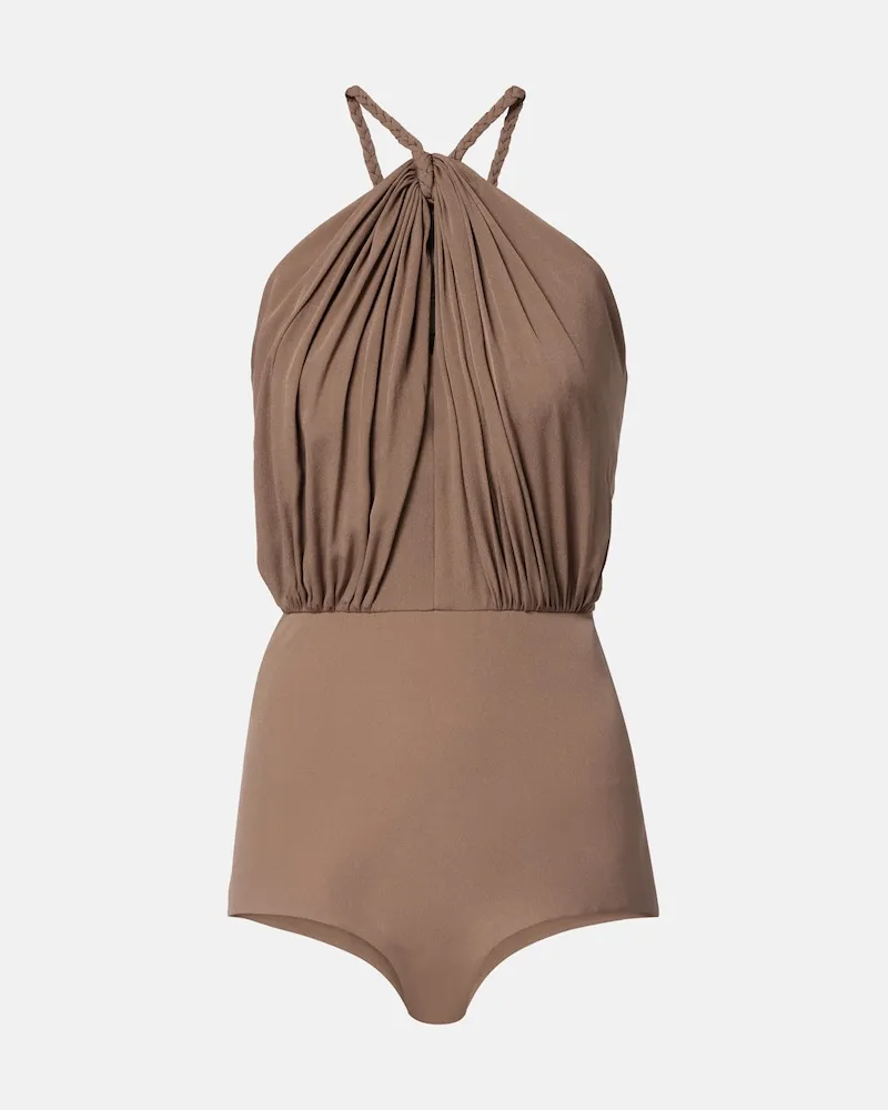 Elie Saab Body in georgette di seta Marrone