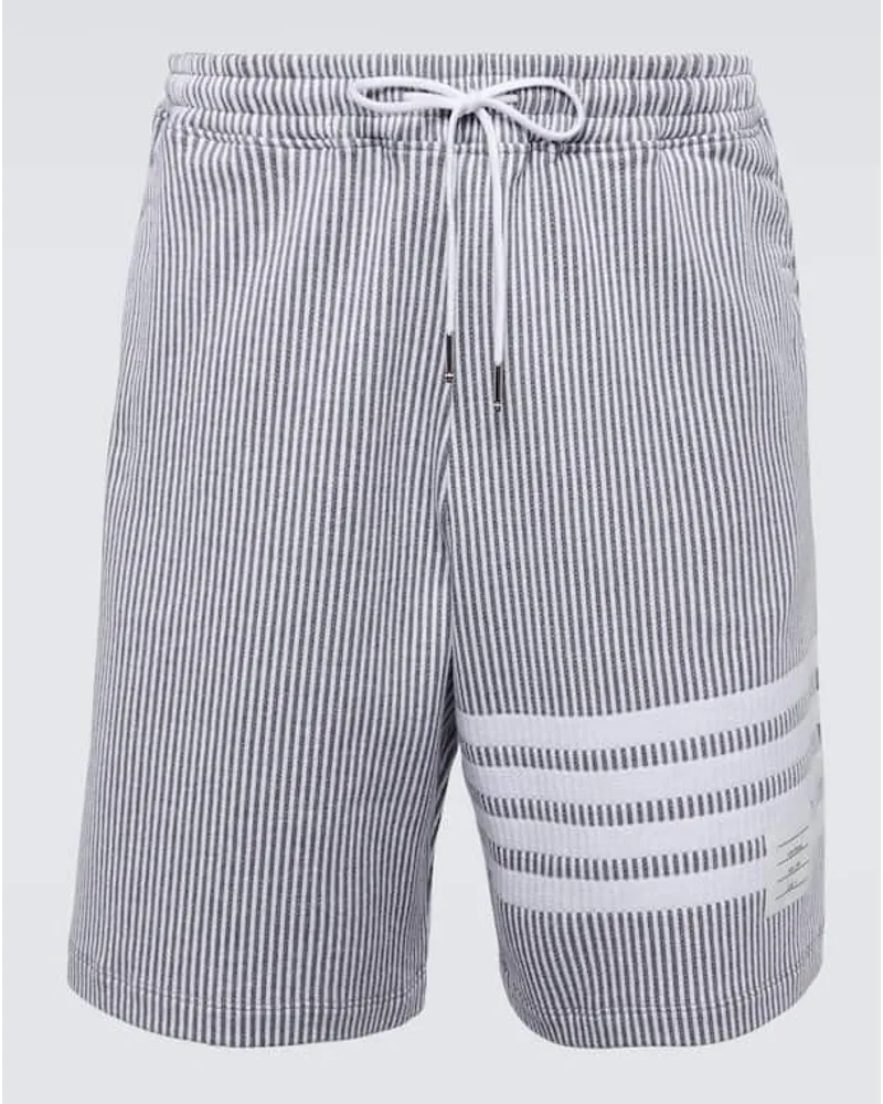 Thom Browne Shorts in seersucker di cotone  4-Bar Grigio